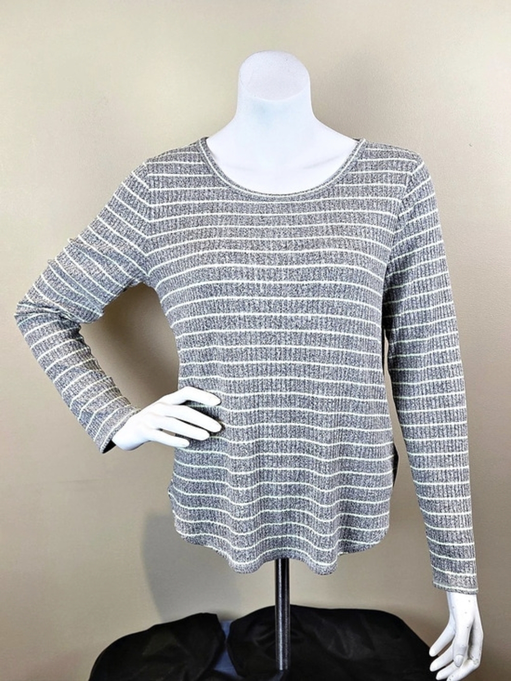 Old Navy Striped Ribbed Knit Tunic Top • Gray & Lime Green • Size Med